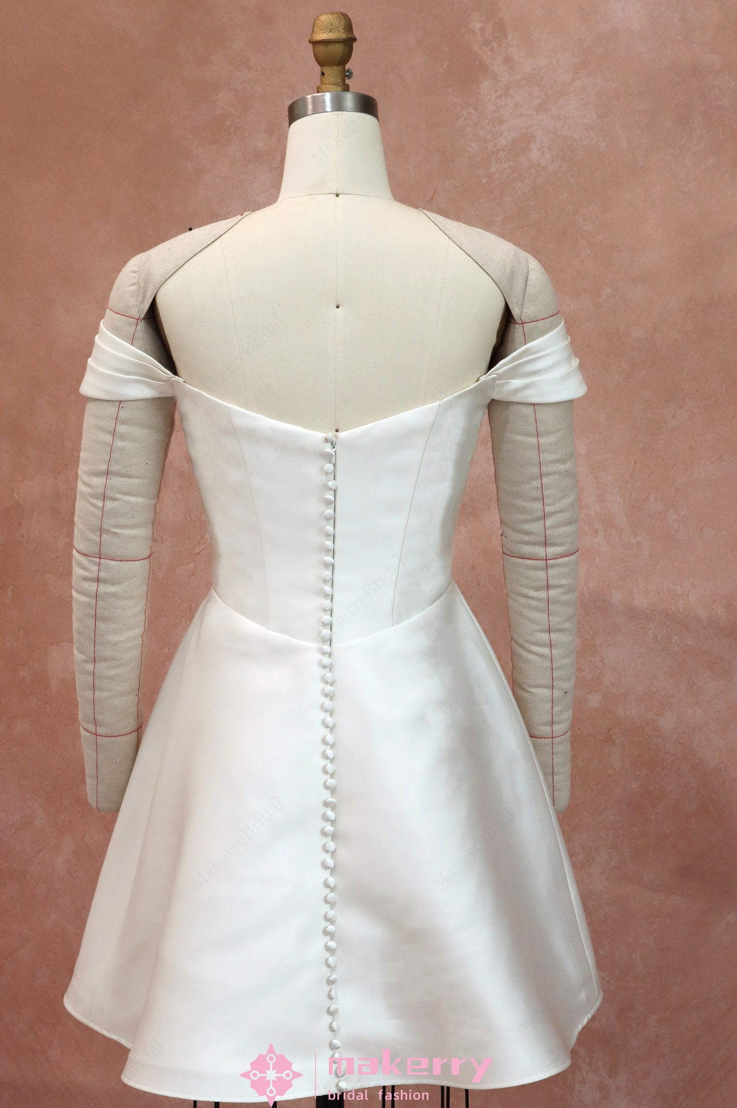 Detachable Sleeves and Overskirt Mikado Wedding Gown With The Hidden Tulle Corseted Bodice