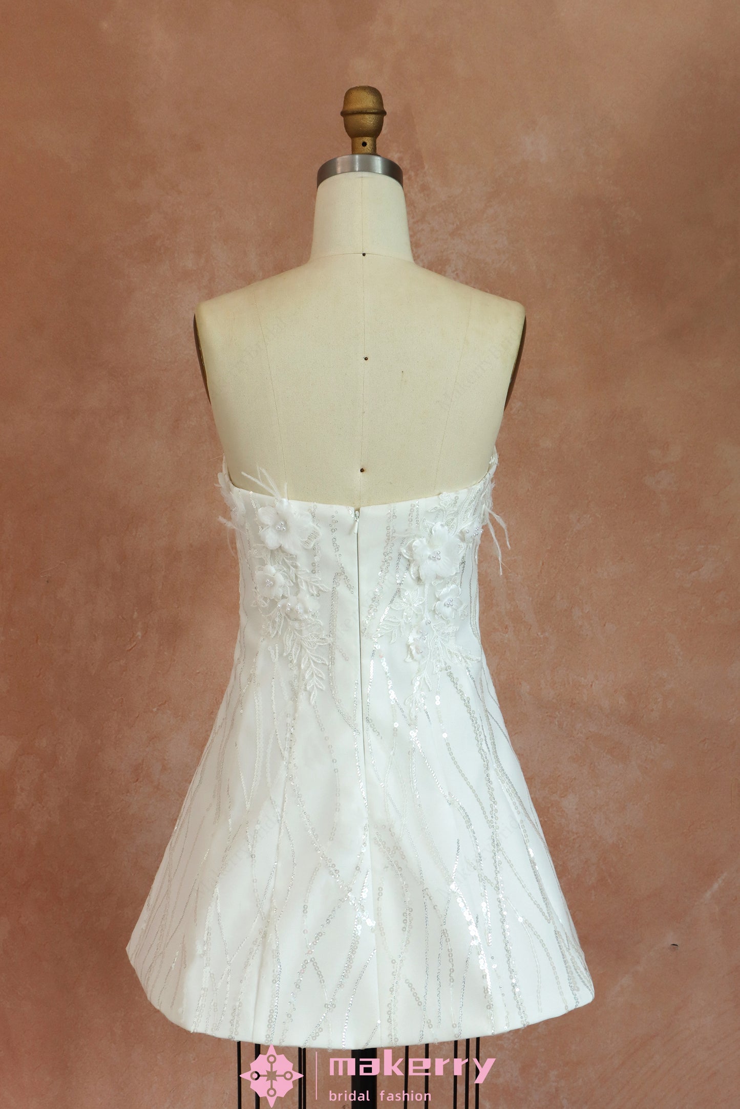 Stunningly Sequin Floral Wedding Dress With Luxurious Detachable Skirt