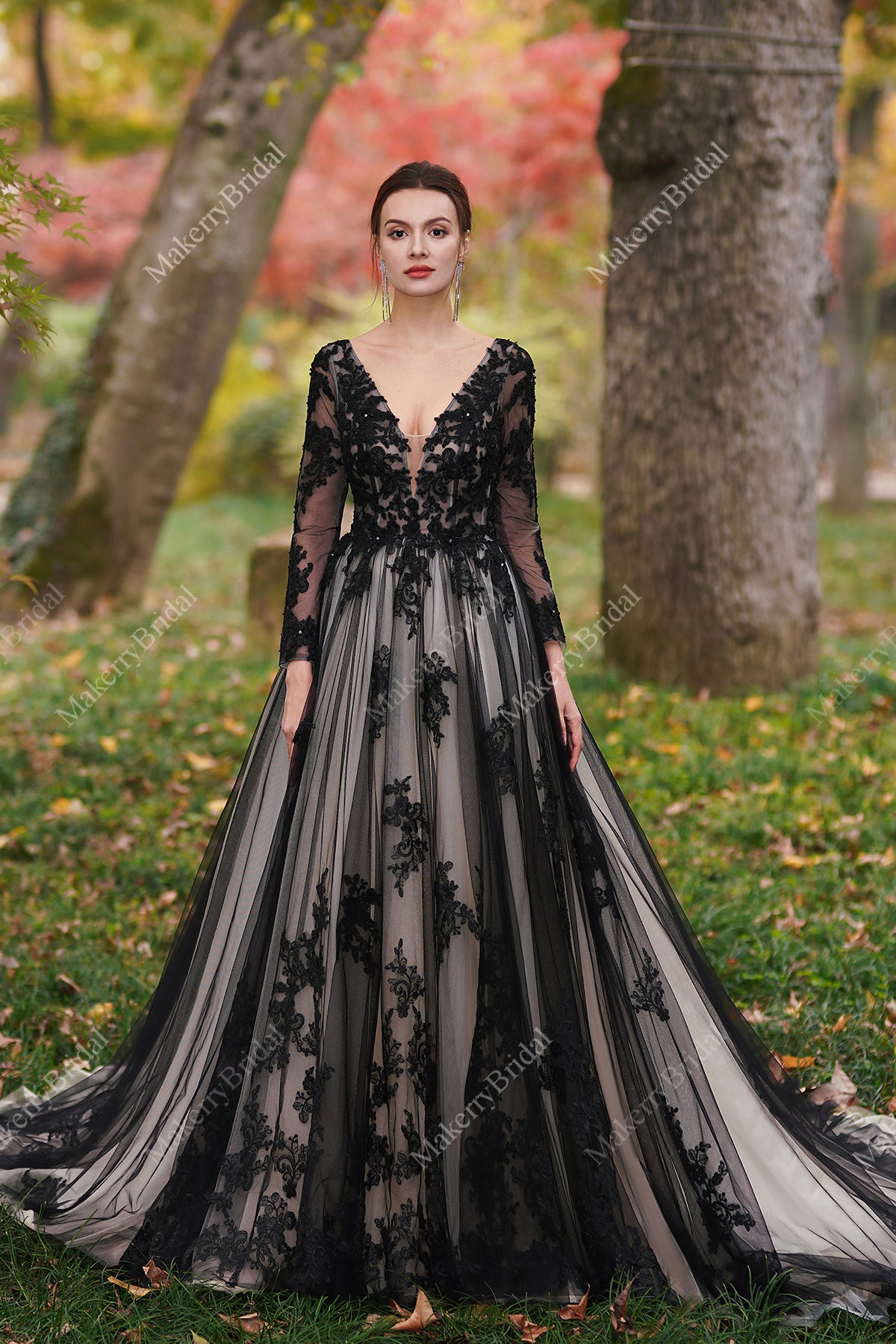 Black Over Nude Beaded Appliques Wedding Dress MakerryBridal Black Over Nude Beaded Appliques Wedding Dress MakerryBridal