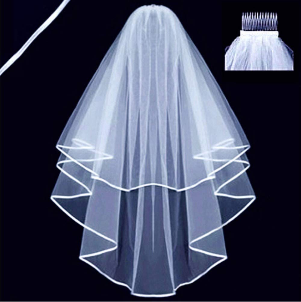 Ribbon edge center cascade bridal wedding veil with comb