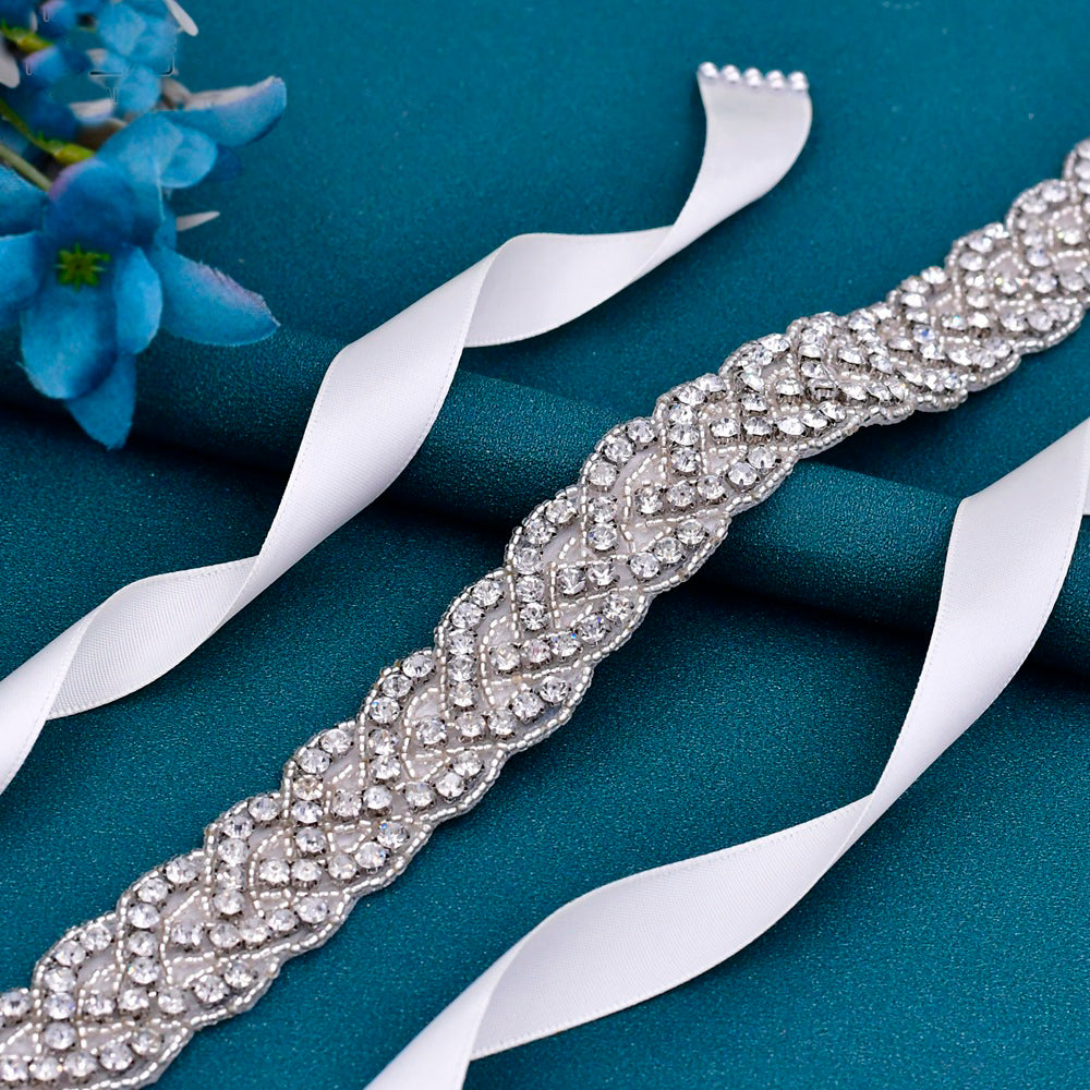 Gleaming twining rhinestones satin bridal belt MakerryBridal Gleaming twining rhinestones satin bridal belt MakerryBridal