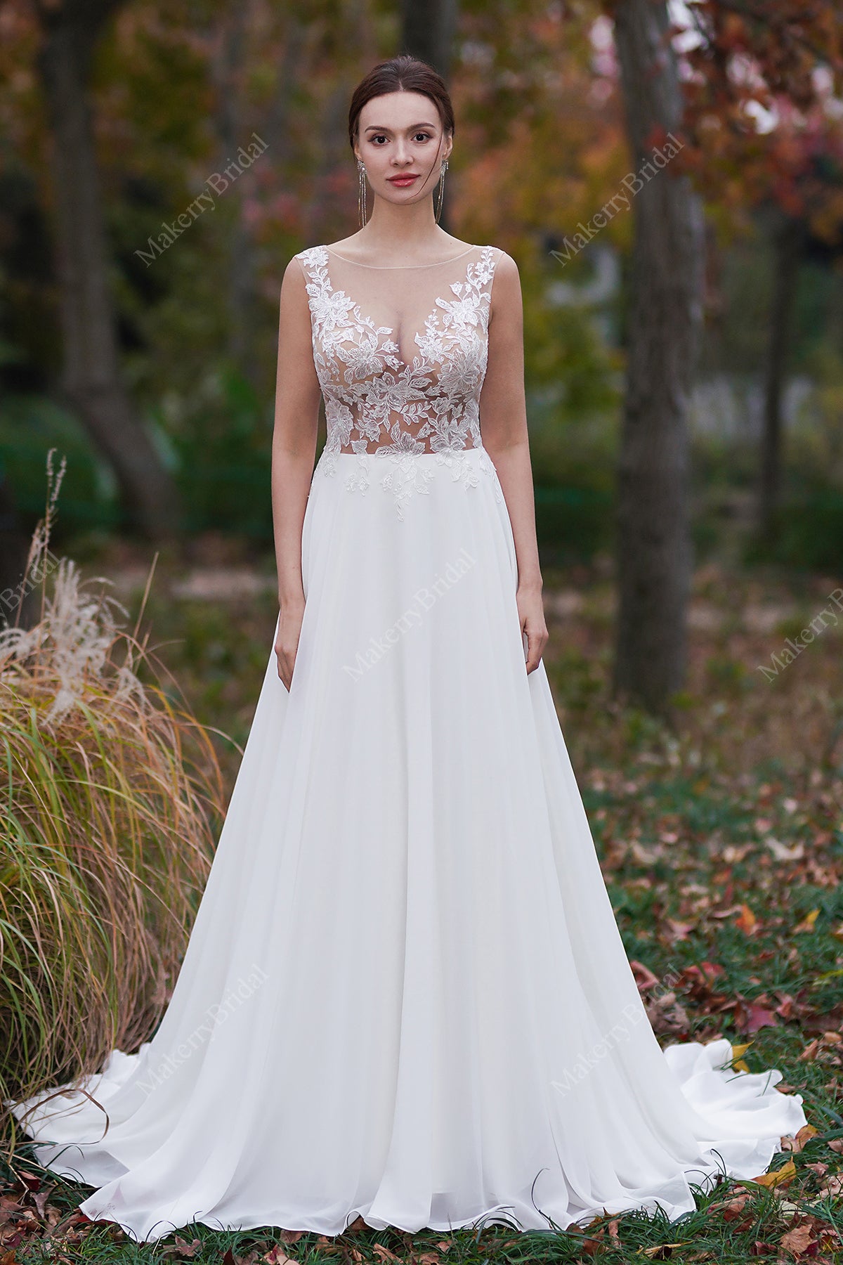 Sheer Lace Appliques Beach Wedding Dress MakerryBridal Sheer Lace Appliques Beach Wedding Dress MakerryBridal