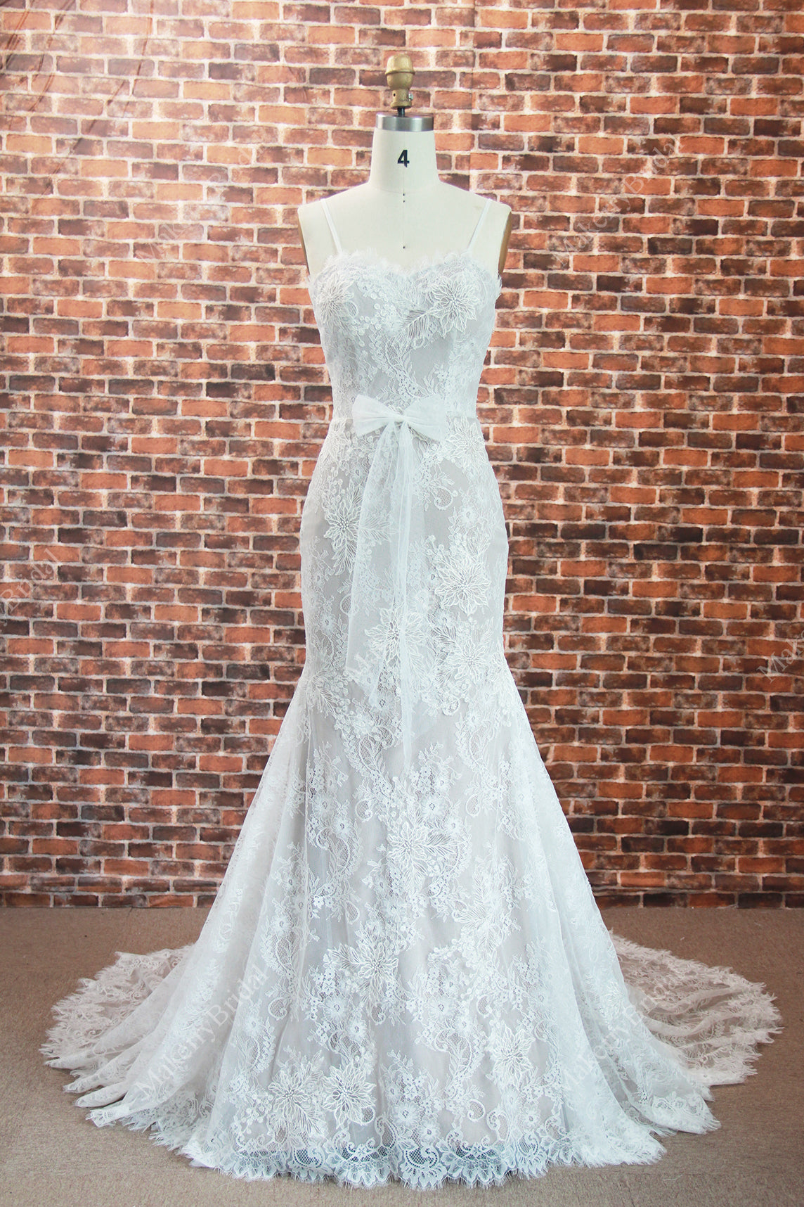 Mermaid Chapel Train Floral Lace Wedding Dress