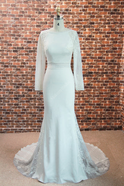 Mermaid Bateau Neckline Wedding Dress With Long Sleeves