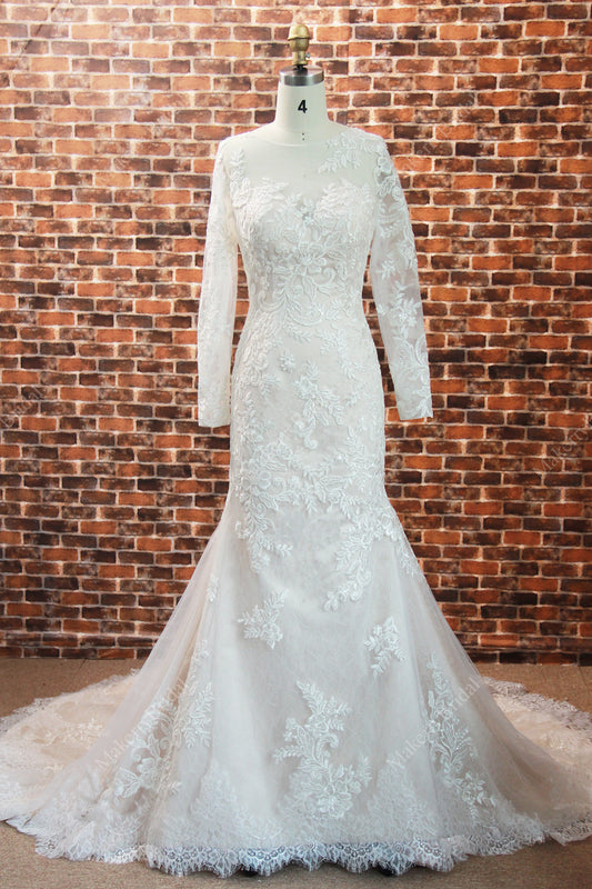 Lace Long Sleeves V-Neck Wedding Dress