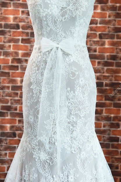 Mermaid Chapel Train Floral Lace Wedding Dress