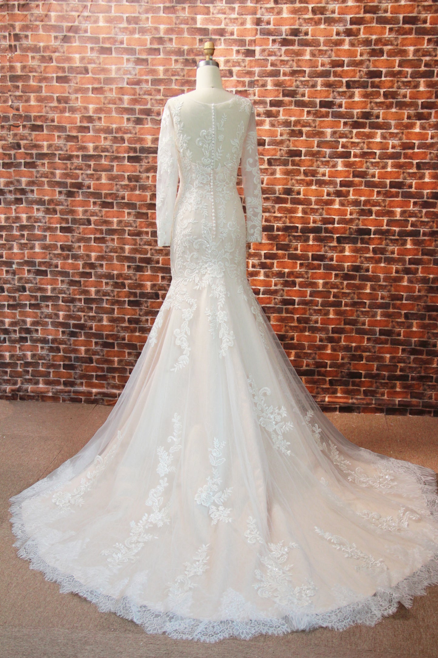 Lace Long Sleeves V-Neck Wedding Dress