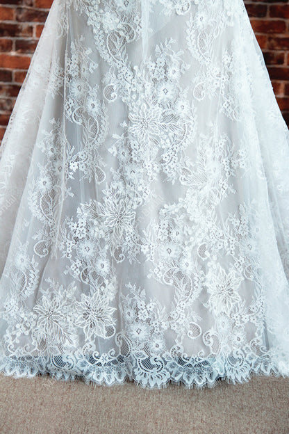 Mermaid Chapel Train Floral Lace Wedding Dress