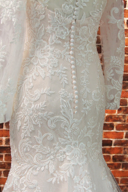 Lace Long Sleeves V-Neck Wedding Dress