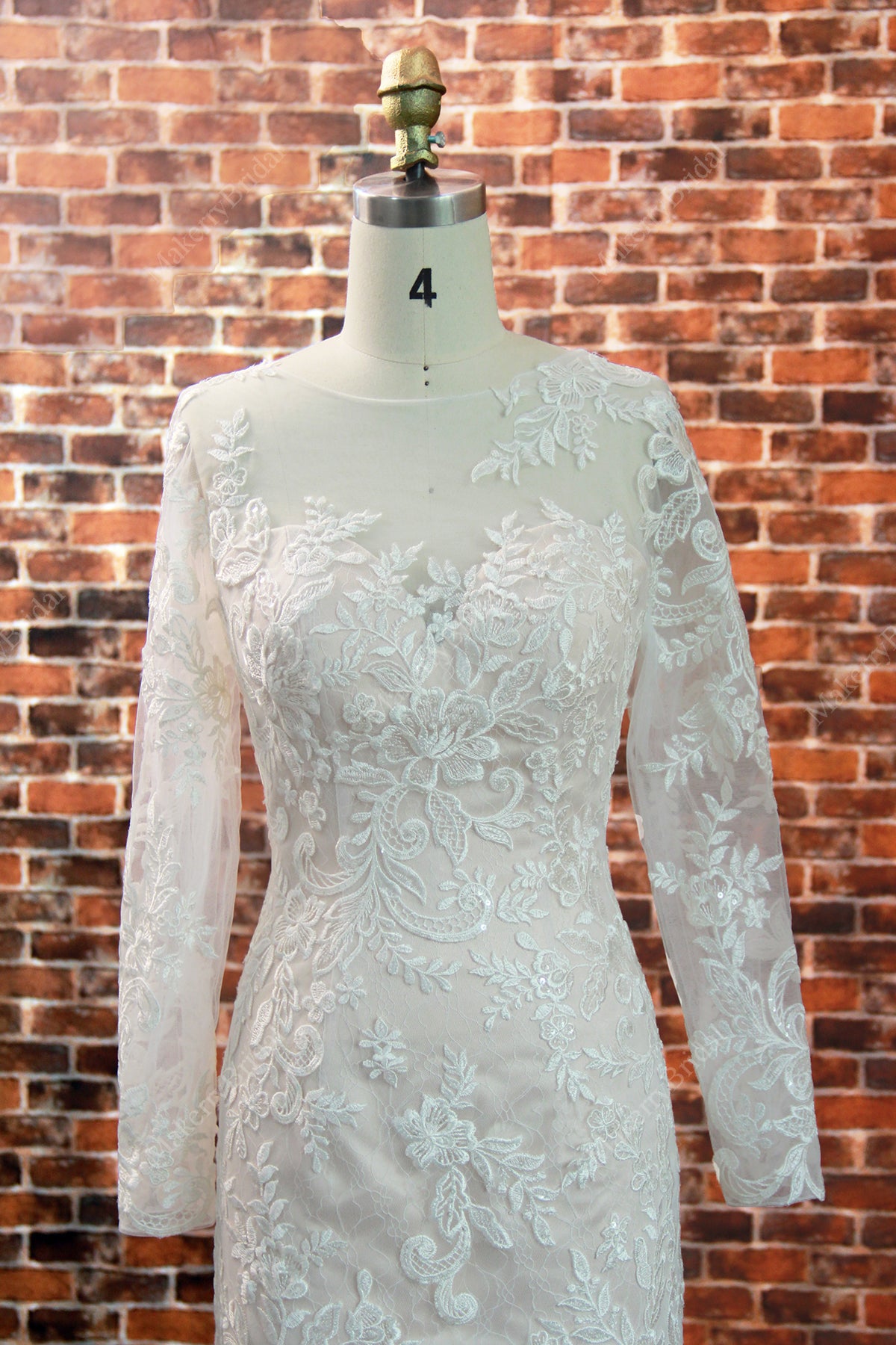 Lace Long Sleeves V-Neck Wedding Dress