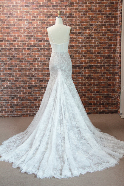 Mermaid Chapel Train Floral Lace Wedding Dress