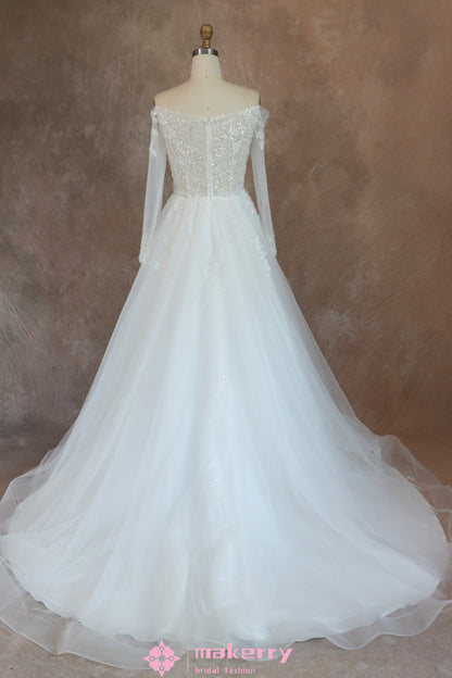 Long Sleeve Wedding Gown With Beaded Lace