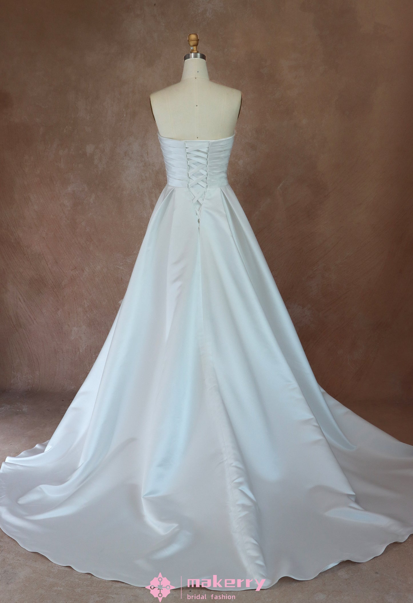 Satin ballgown wedding dress with strapless neckline