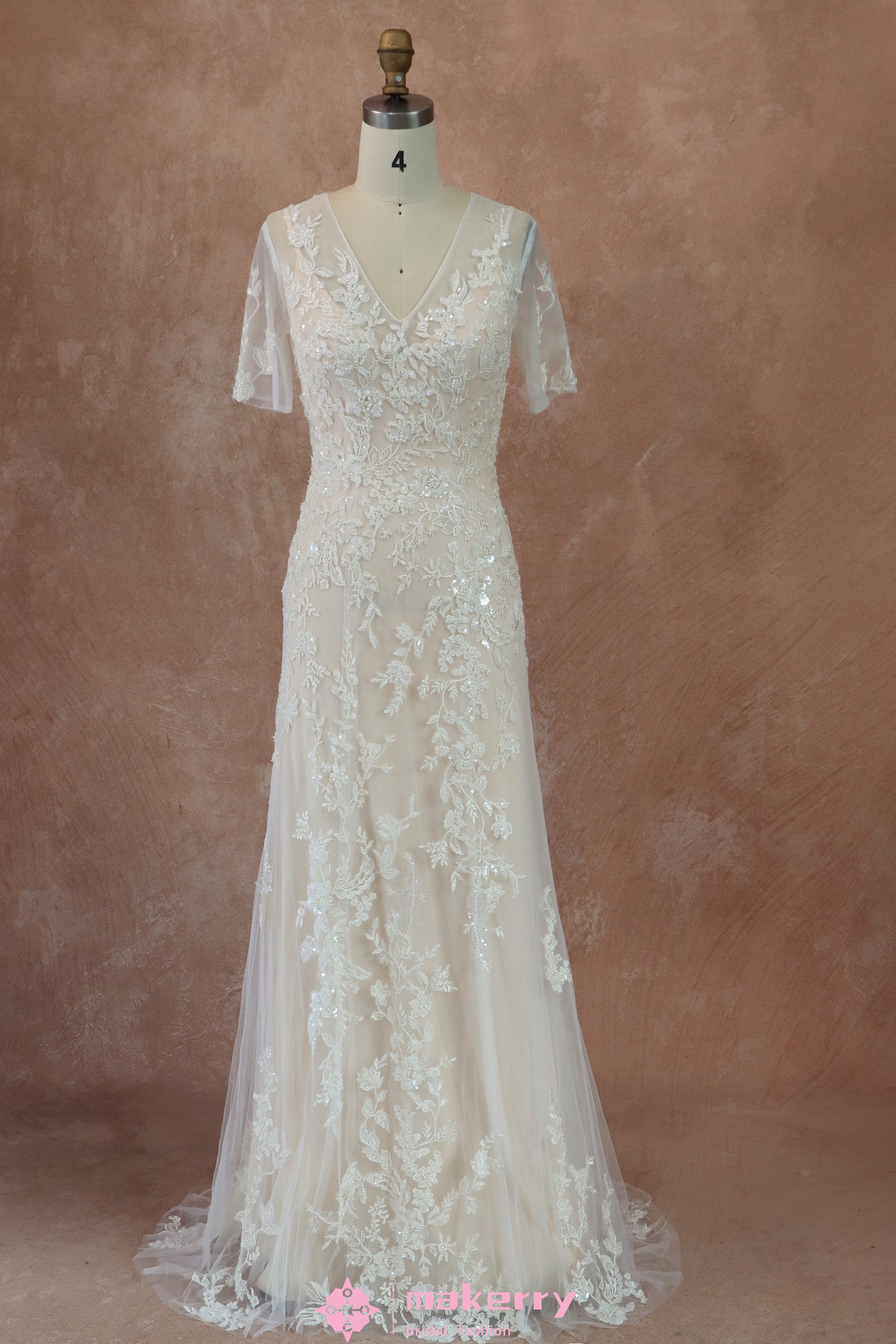 Beaded Lace Beaded Lace and Tulle Wholesale Sheath Wedding Dress