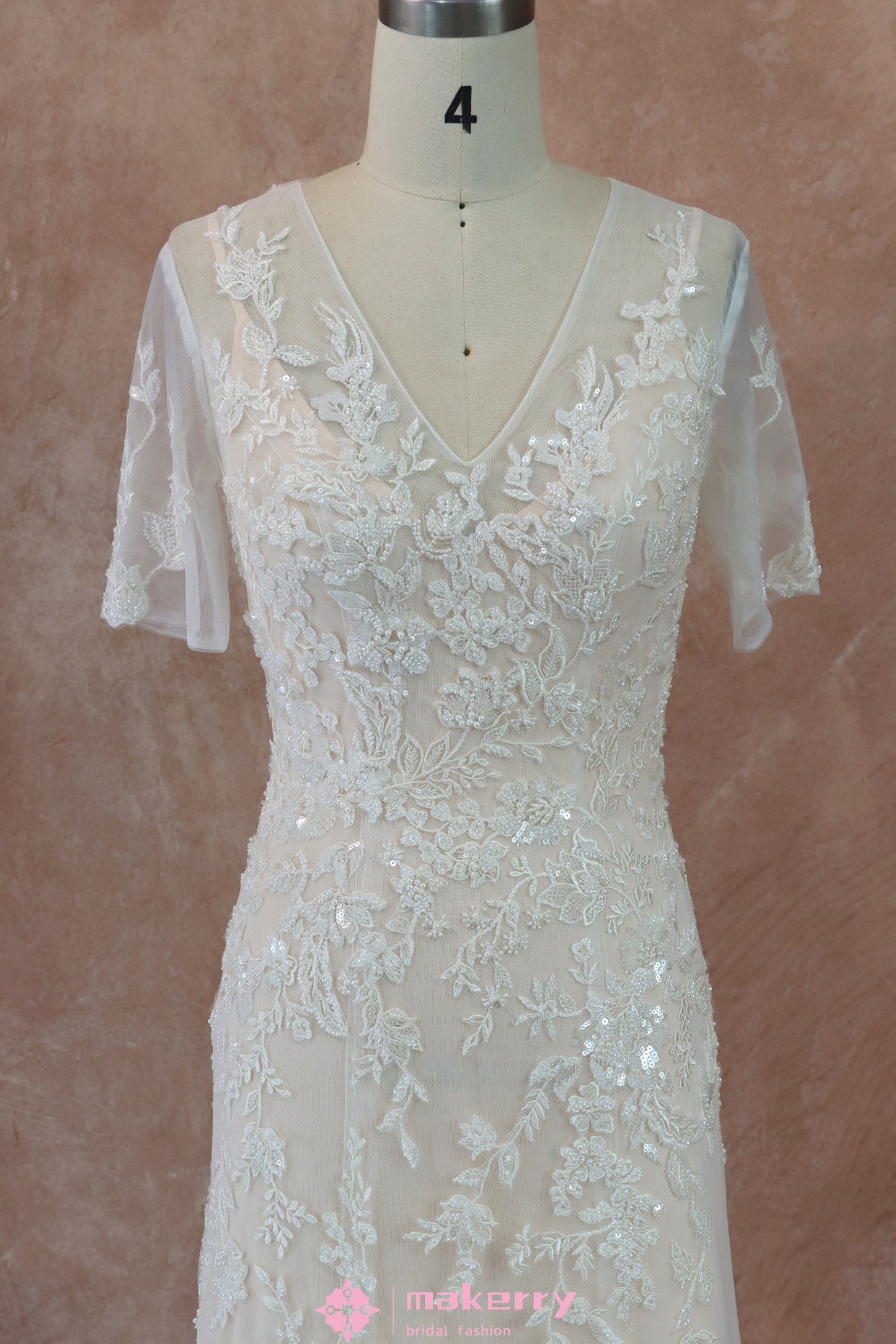 Beaded Lace Beaded Lace and Tulle Wholesale Sheath Wedding Dress