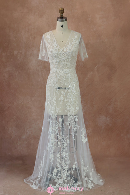 Beaded Lace Beaded Lace and Tulle Wholesale Sheath Wedding Dress