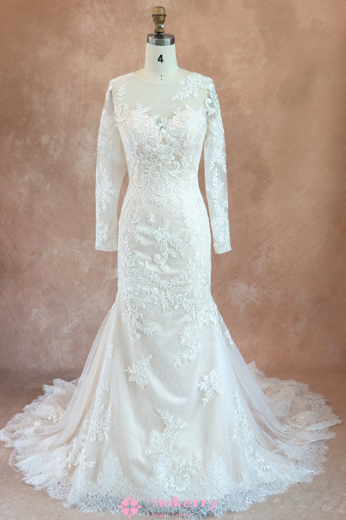 Lace Long Sleeves V-Neck Wedding Dress