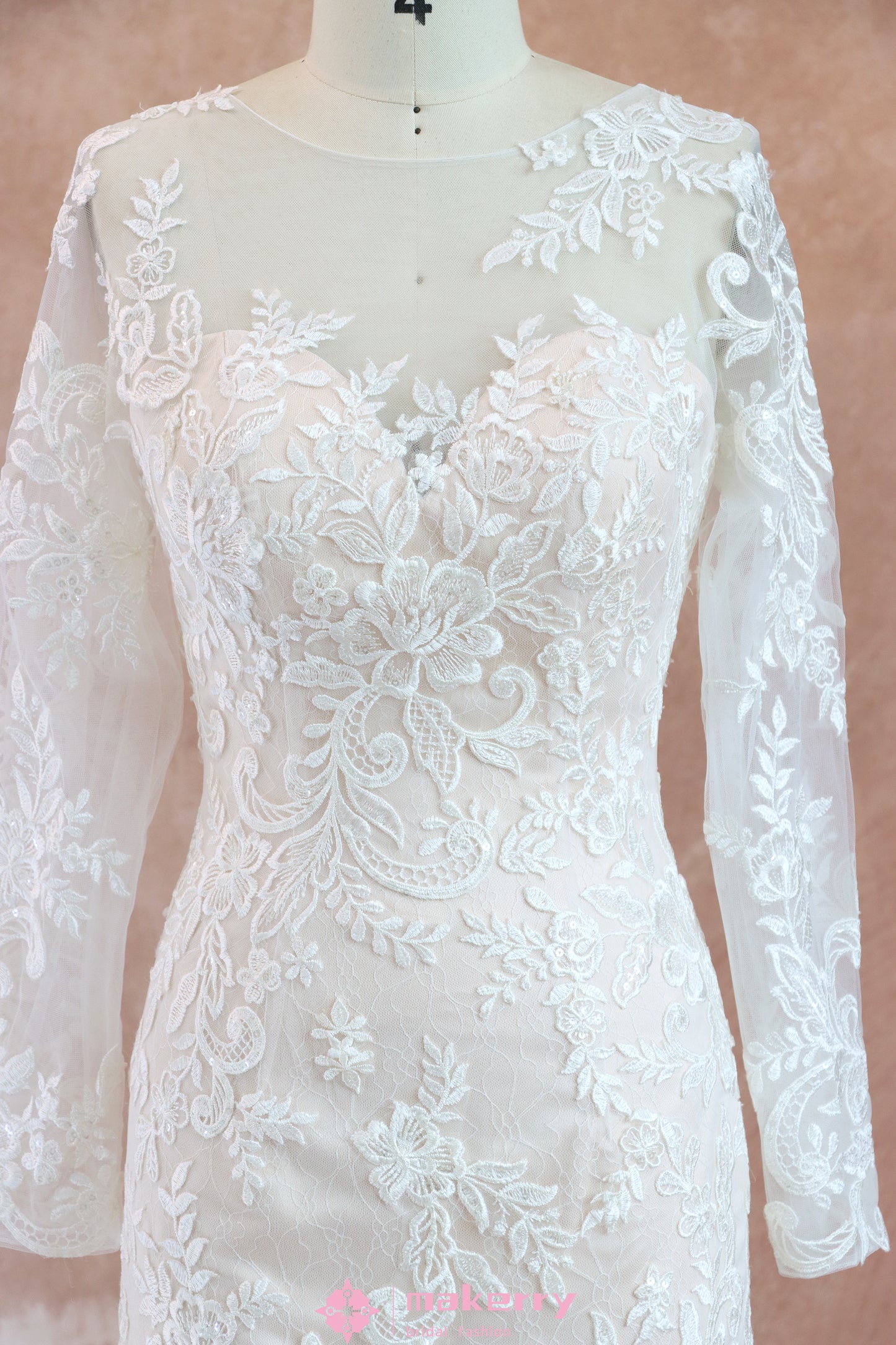 Lace Long Sleeves V-Neck Wedding Dress