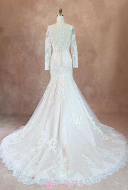 Lace Long Sleeves V-Neck Wedding Dress