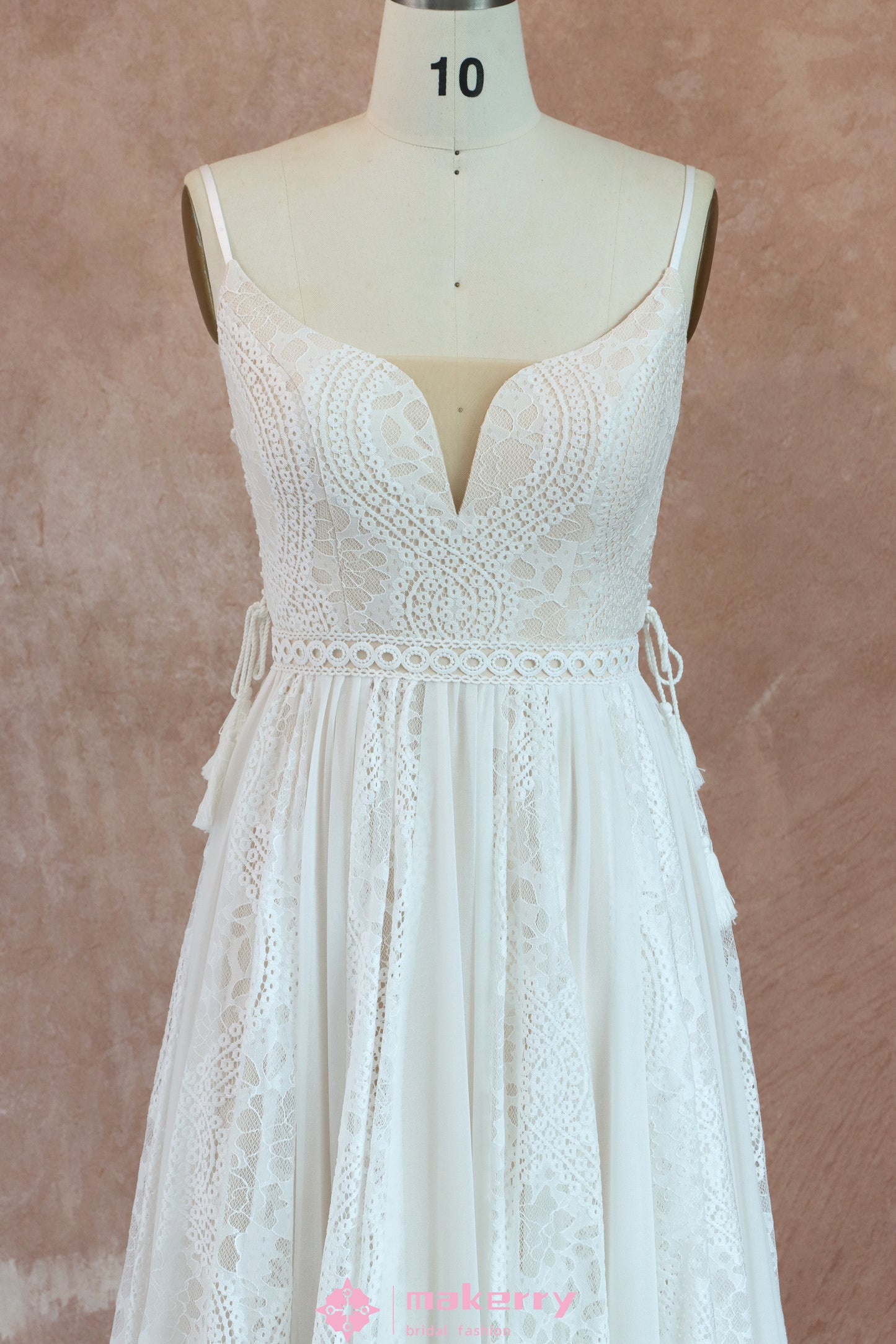 Charming Boho Lace Spaghetti Straps Wedding Dress