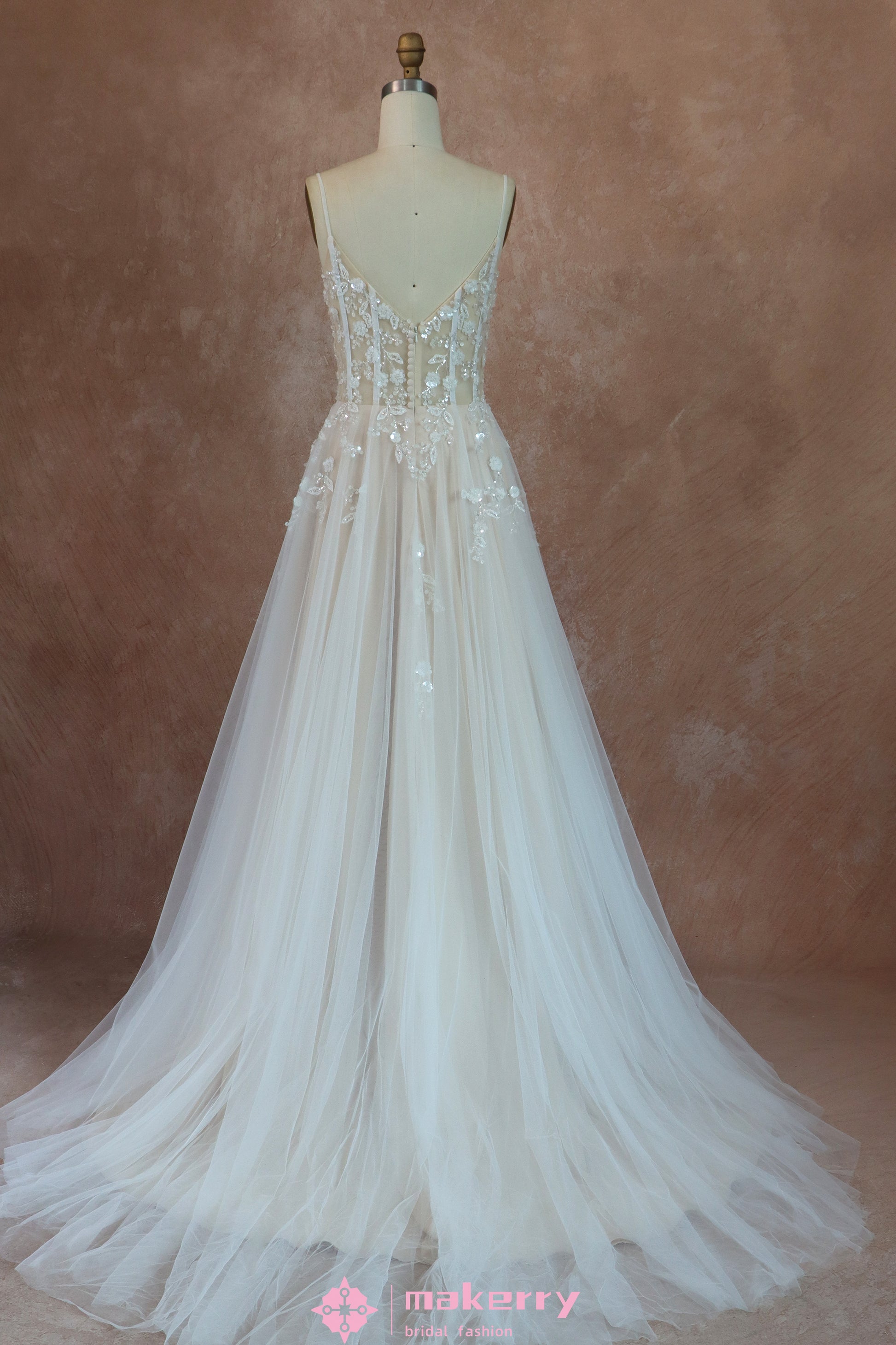 see through beaded wedding dress Ladivine CD0203W Long OFF the Shoulder Sequin wedding Gown with Slit OFF White / XS