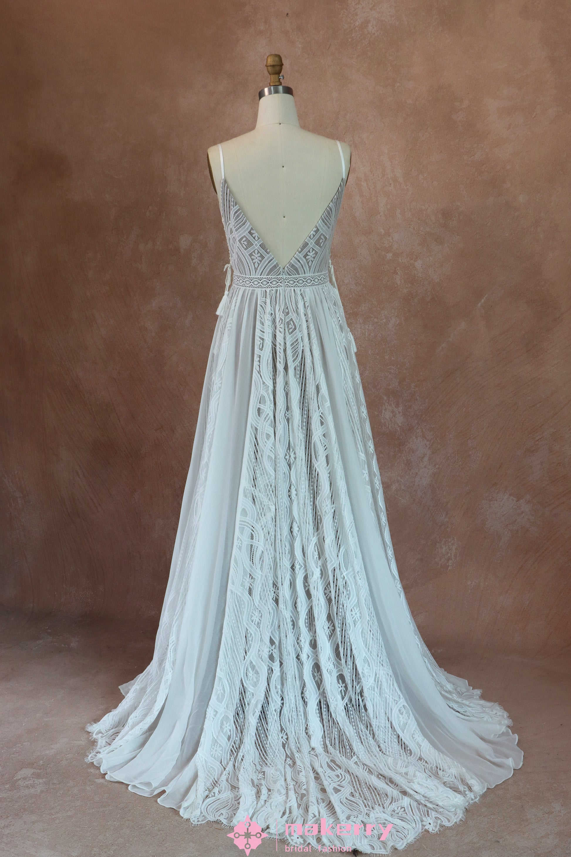 Sexy Lace Bohemian Spaghetti Straps Wedding Dress MakerryBridal Sexy Lace Bohemian Spaghetti Straps Wedding Dress MakerryBridal