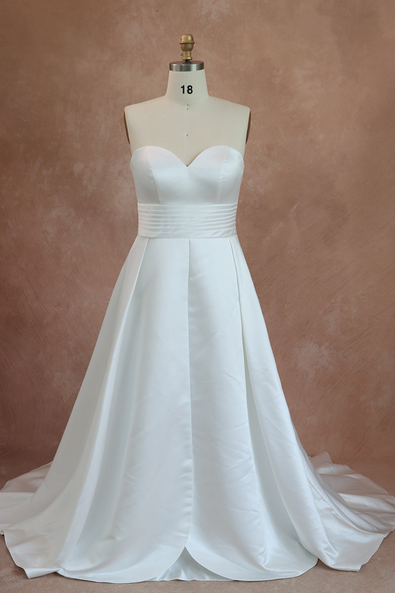 Satin A-Line Wedding Dress With Sweetheart Neckline – MakerryBridal