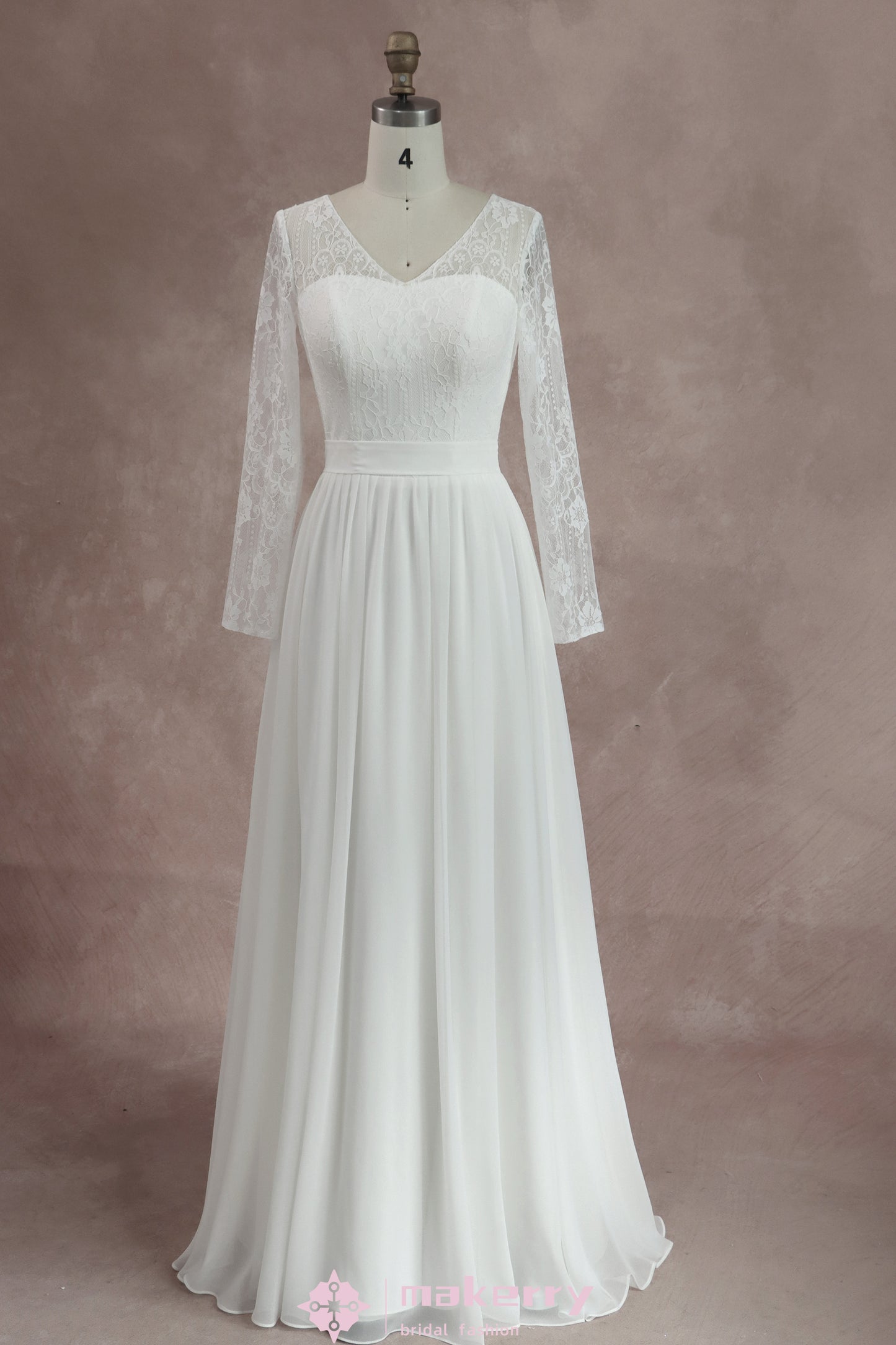 Boho Lace Chiffon Wedding Dresses With Long Sleeves