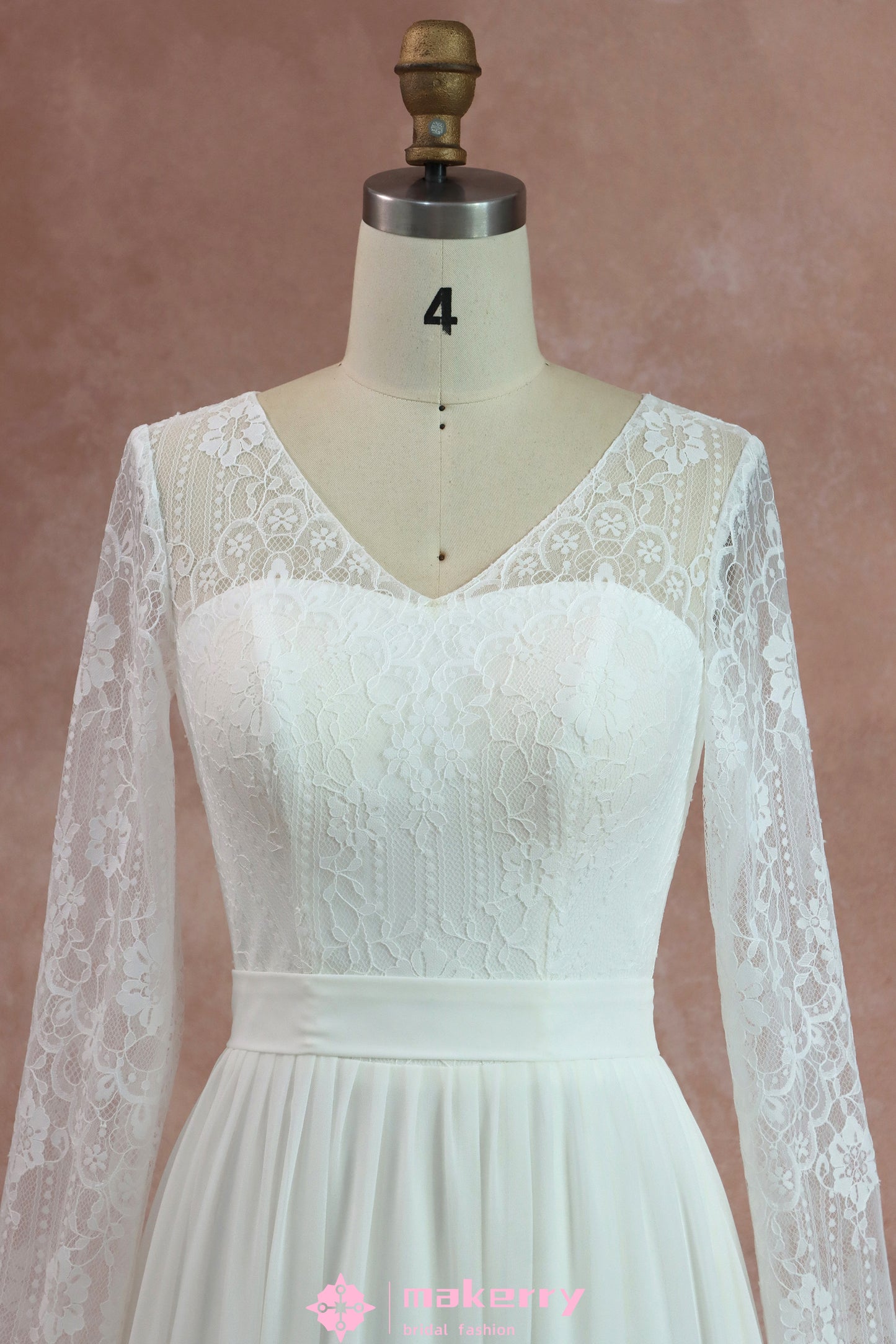 Boho Lace Chiffon Wedding Dresses With Long Sleeves