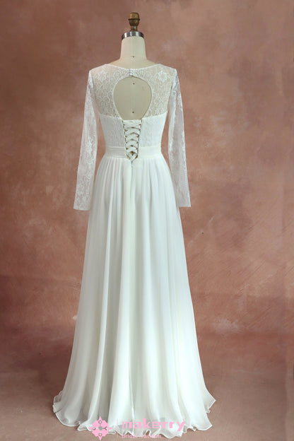 Boho Lace Chiffon Wedding Dresses With Long Sleeves