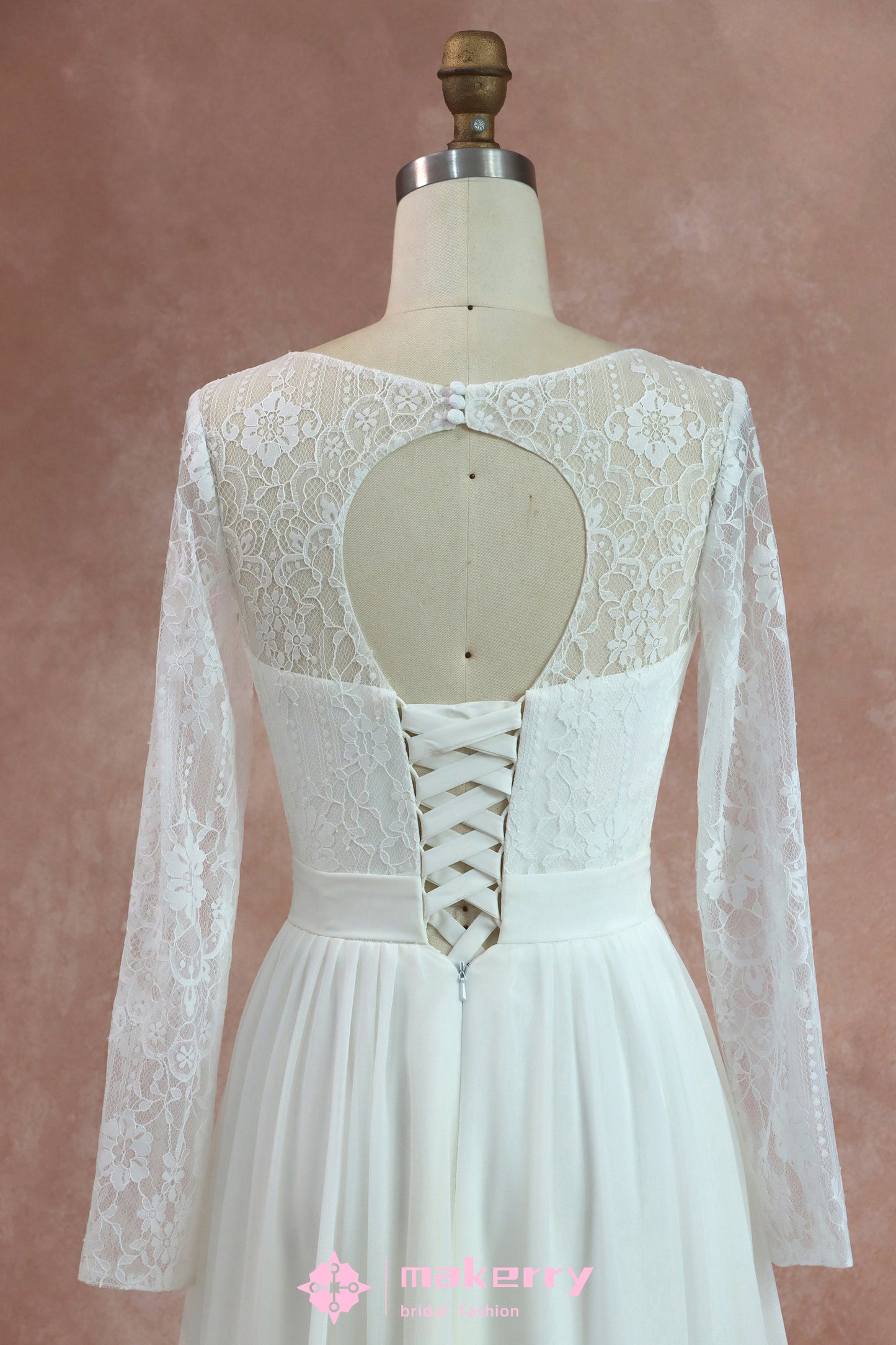 Boho Lace Chiffon Wedding Dresses With Long Sleeves