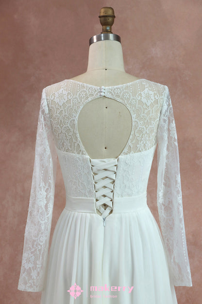 Boho Lace Chiffon Wedding Dresses With Long Sleeves