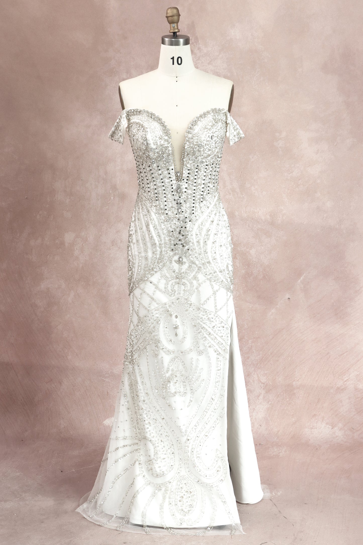 Fit-to-Flare Wedding Gown With Crystal Beading and Ruffle Tulle Skirt