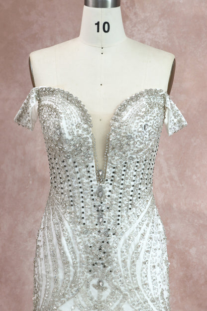 Fit-to-Flare Wedding Gown With Crystal Beading and Ruffle Tulle Skirt