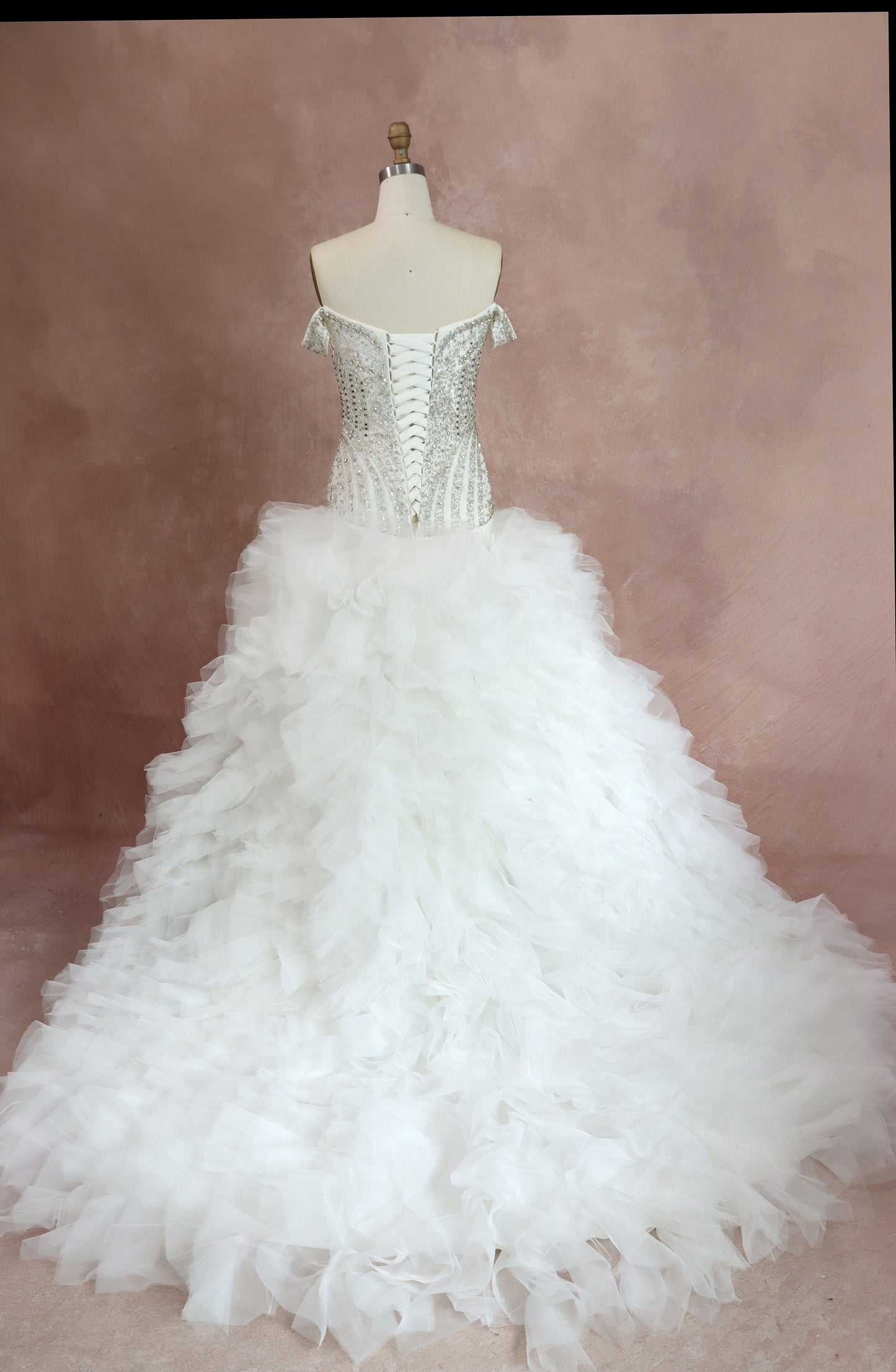 Fit-to-Flare Wedding Gown With Crystal Beading and Ruffle Tulle Skirt