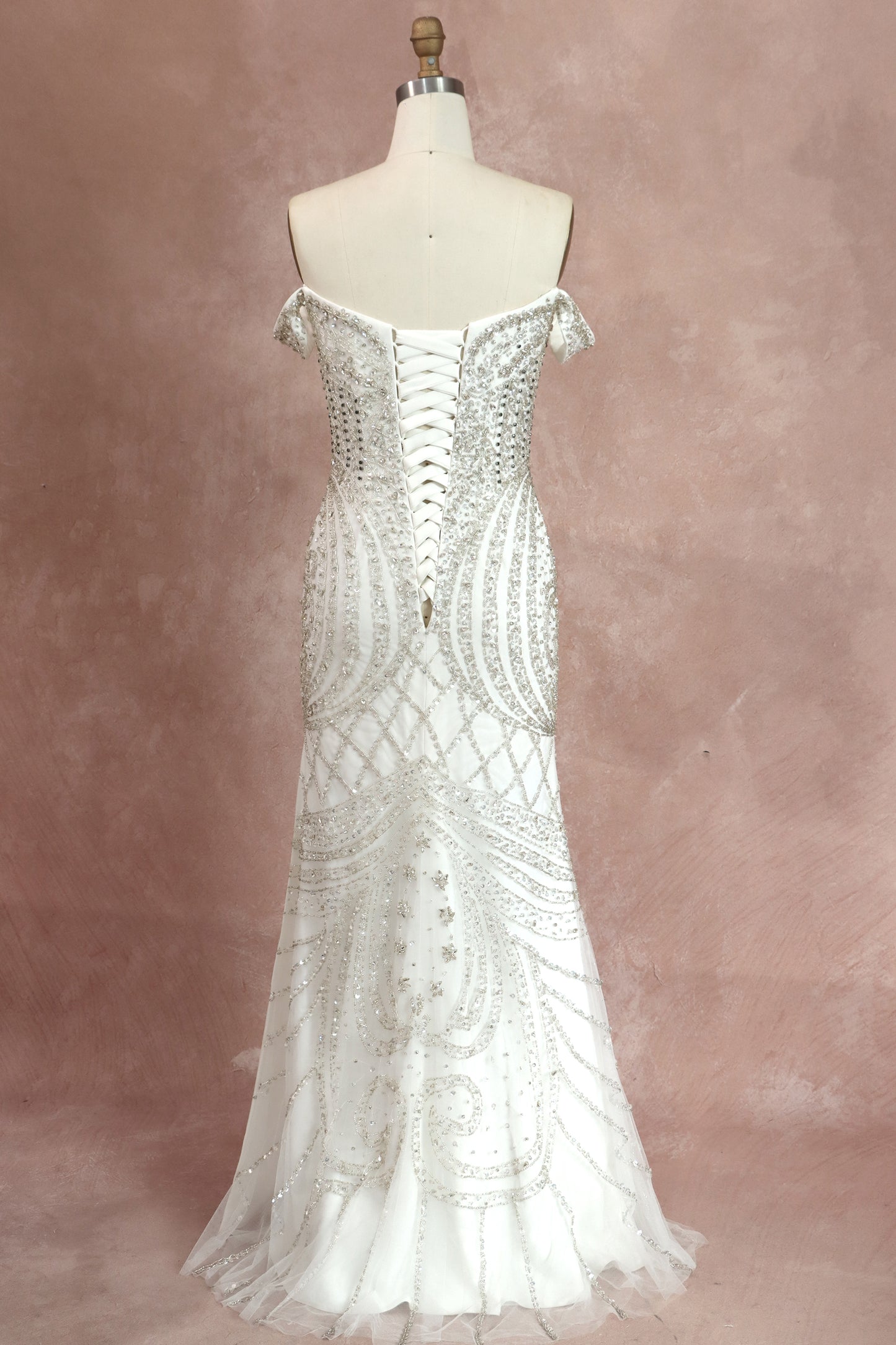 Fit-to-Flare Wedding Gown With Crystal Beading and Ruffle Tulle Skirt