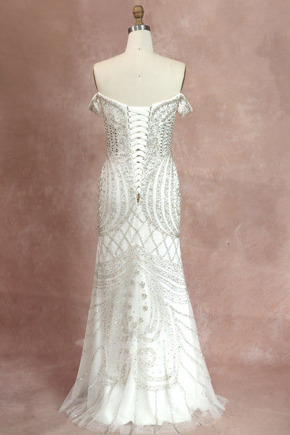 Fit-to-Flare Wedding Gown With Crystal Beading and Ruffle Tulle Skirt