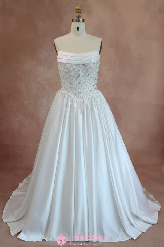 Stunning Duchess Satin Wedding Dresses With Beads