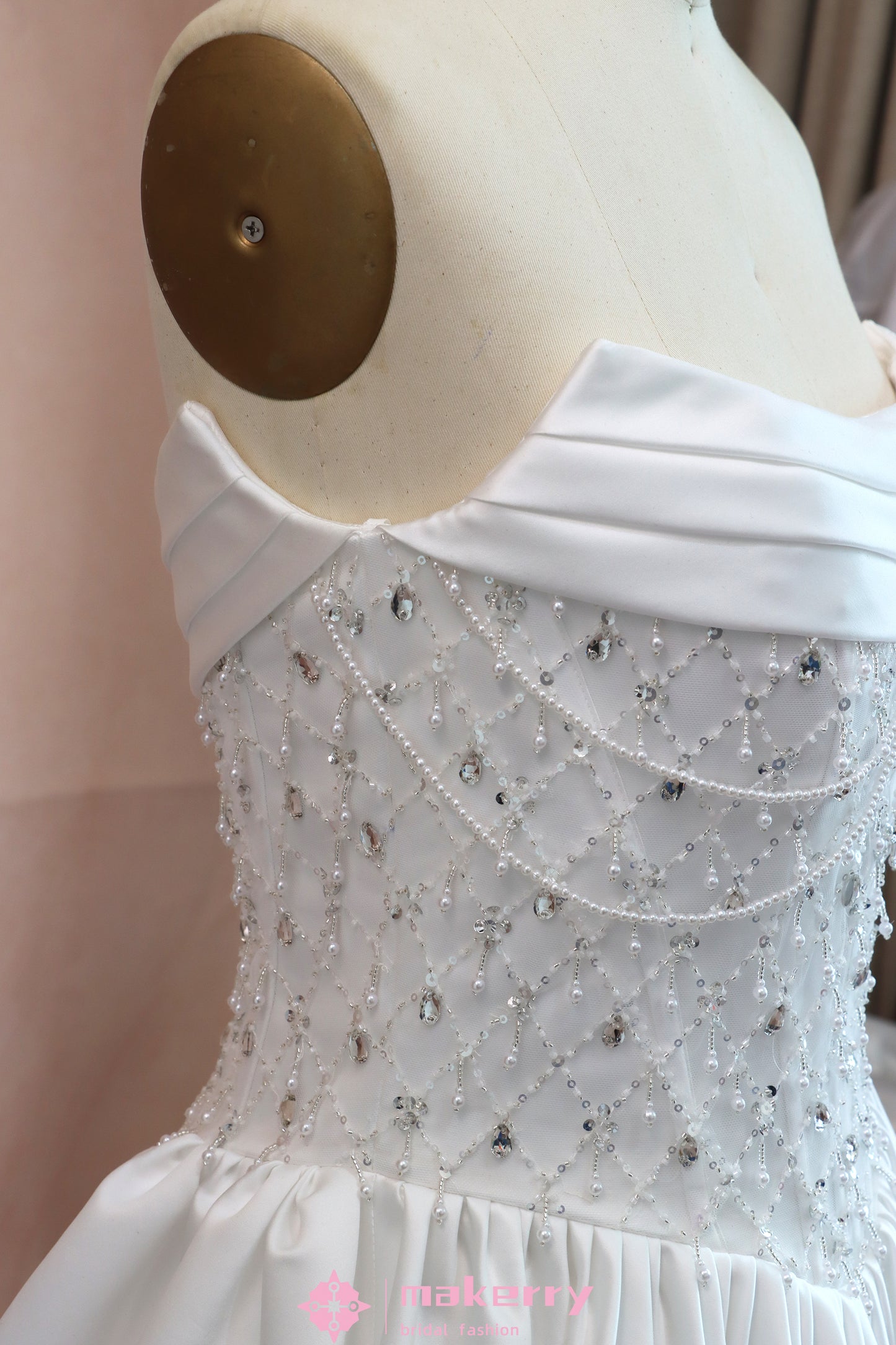 Stunning Duchess Satin Wedding Dresses With Beads