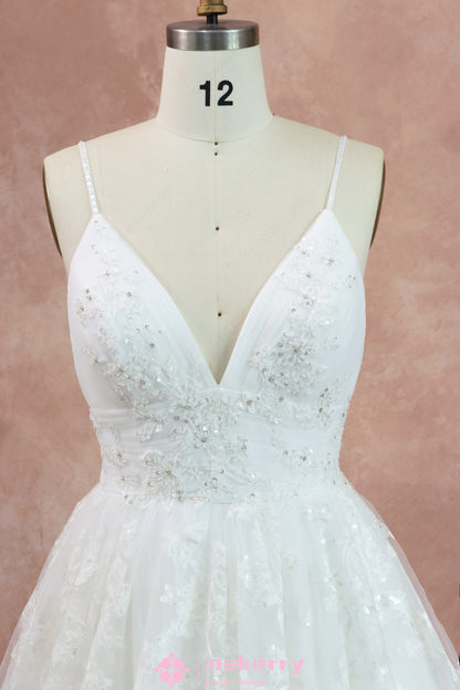 Spaghetti Strap Beautiful Floral Lace Empire A-line Bridal Dress