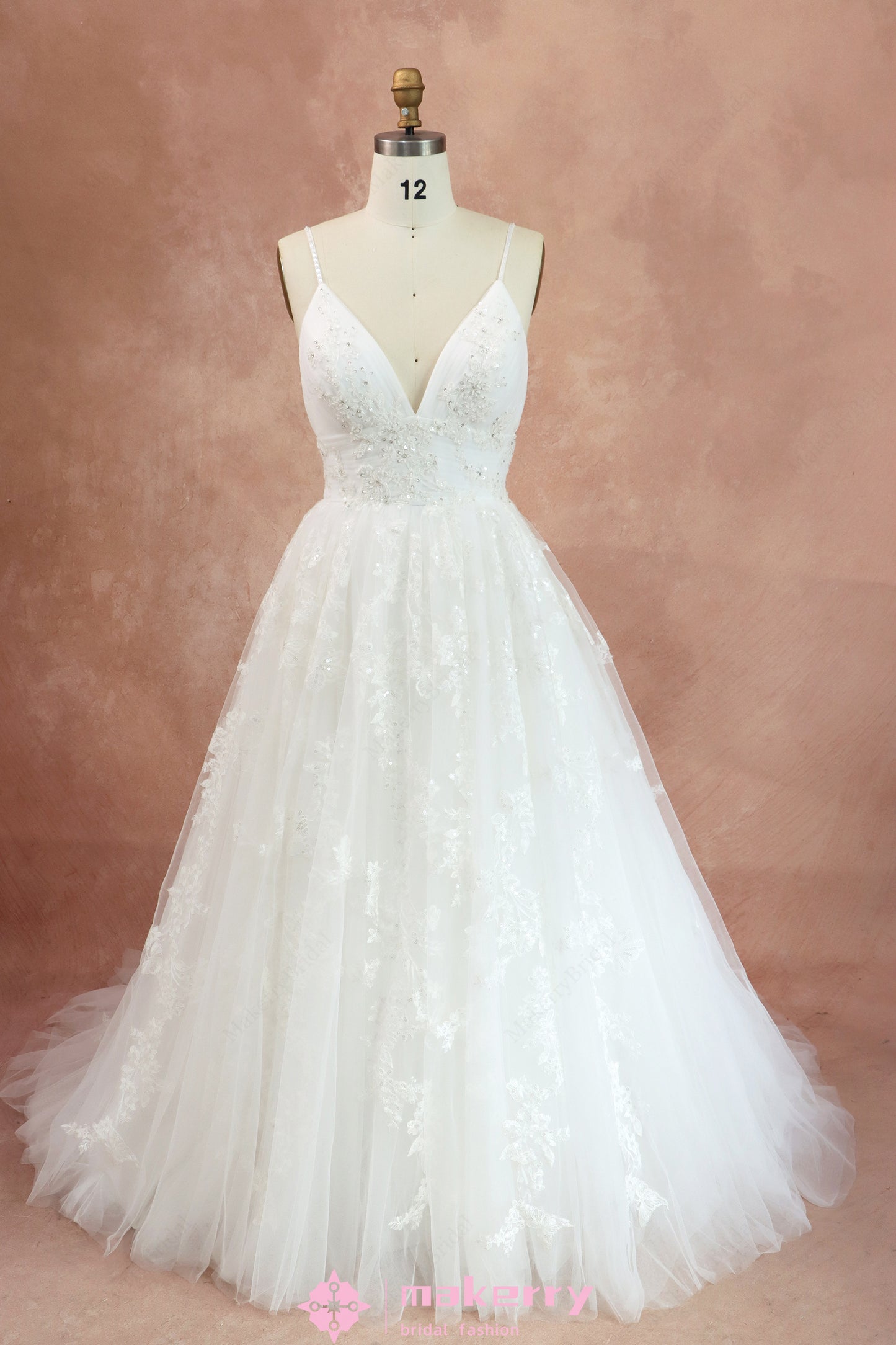 Spaghetti Strap Beautiful Floral Lace Empire A-line Bridal Dress