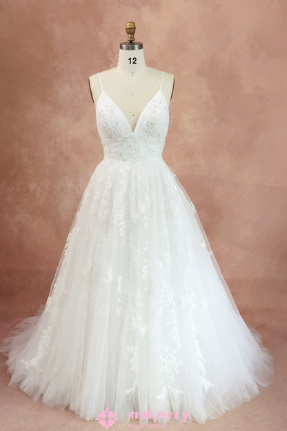 Spaghetti Strap Beautiful Floral Lace Empire A-line Bridal Dress
