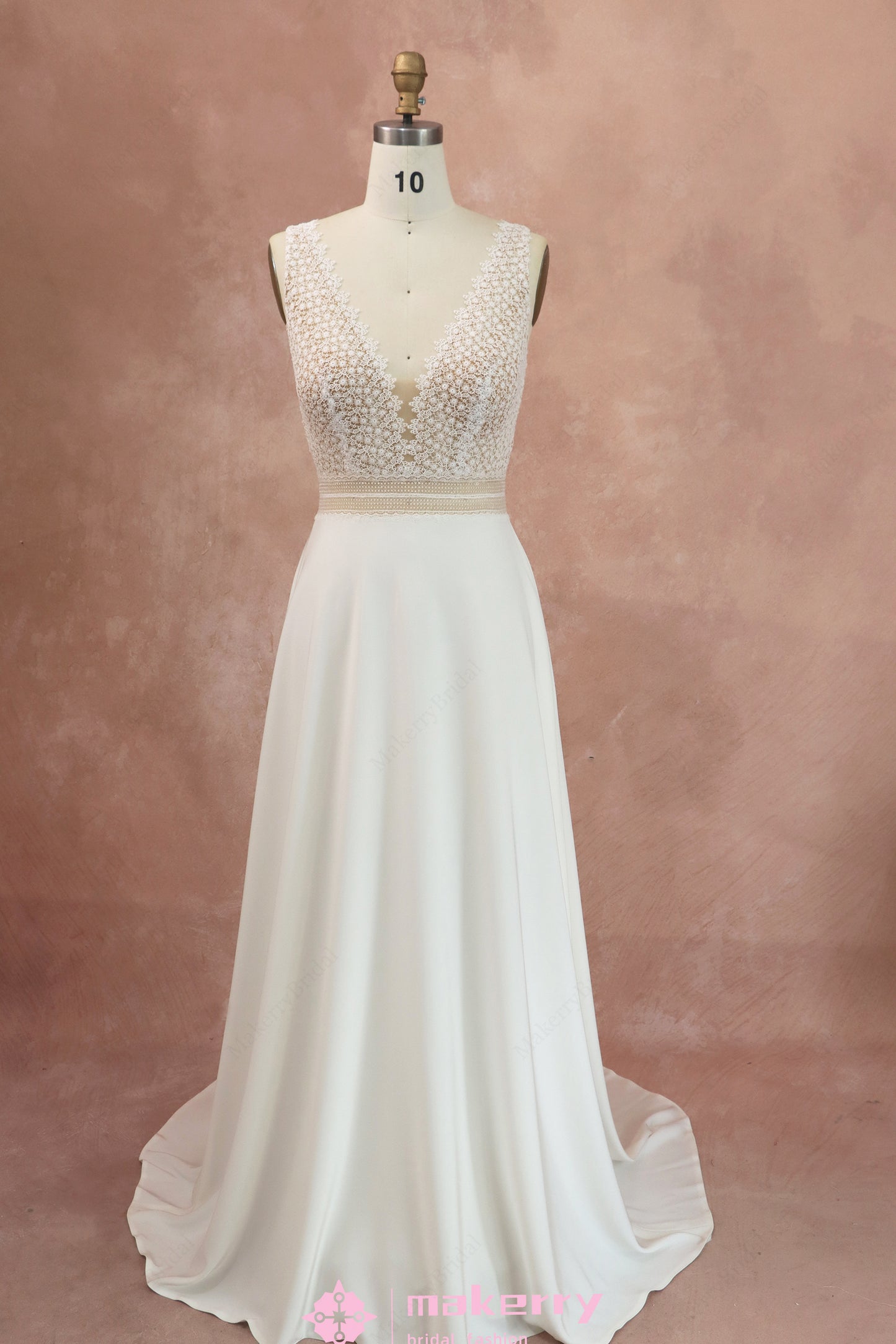 Elegant Straps Lace Crepe A-line Wedding Dress