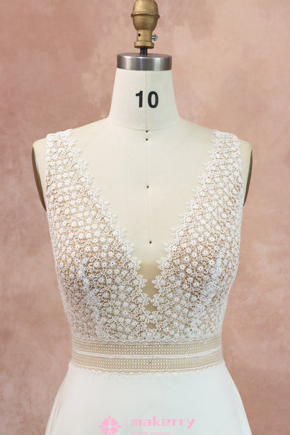 Elegant Straps Lace Crepe A-line Wedding Dress