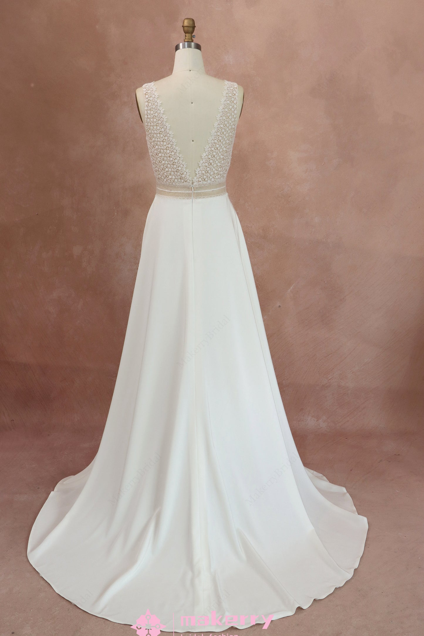 Elegant Straps Lace Crepe A-line Wedding Dress