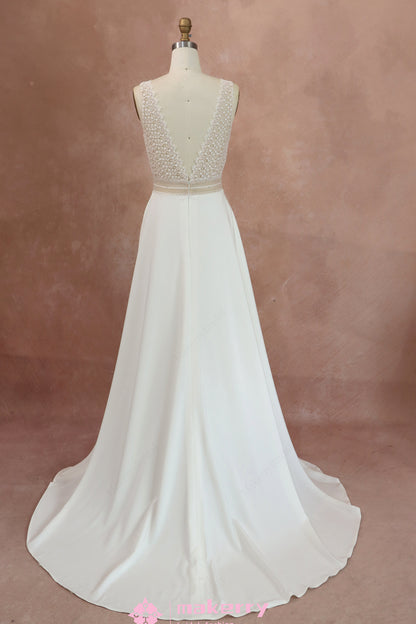 Elegant Straps Lace Crepe A-line Wedding Dress