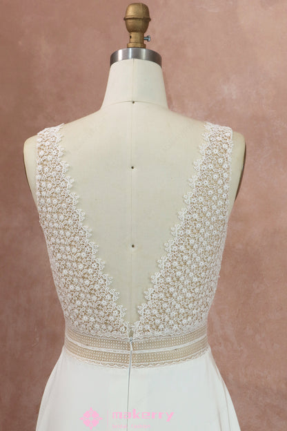 Elegant Straps Lace Crepe A-line Wedding Dress