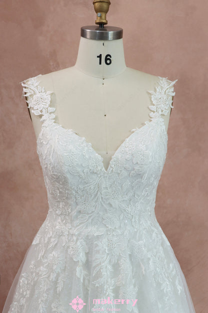 Cream White Sequins & Lace Pearl Pink Wedding Gown