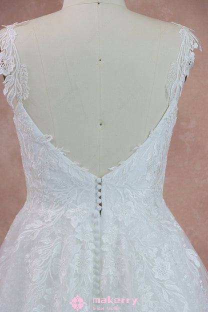 Cream White Sequins & Lace Pearl Pink Wedding Gown