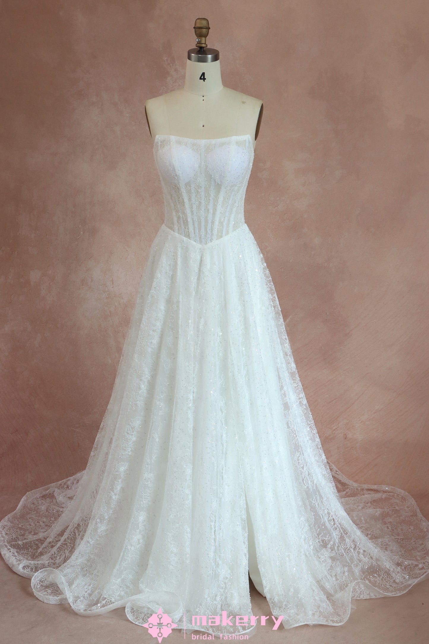 Sexy Sparkling Strapless A-Line Wedding Dress with Basque Waist